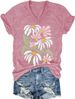 Womens Cut Out V Neck T-Shirts Boho Floral Graphic Tee Summer Cold Shoulder Tops Cute Wildflower Short Sleeve Blouse_ecoleips.com