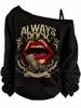 Women's Off-Shoulder Long Sleeve Top – Printed Love & Music Patterns, Stretch Polyester (S-2XL, 5 Colors)_ecoleips.com