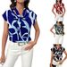Brush Print Tie Neck Blouse, Elegant Short Sleeve Top For Spring & Summer, Women's Clothing_ecoleips.com