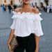 Women's Sexy Off-Shoulder Shirt Solid Color Loose Fit European American Style Independent Website Cross-Border E-commerce Amazon Size Label_ecoleips.com