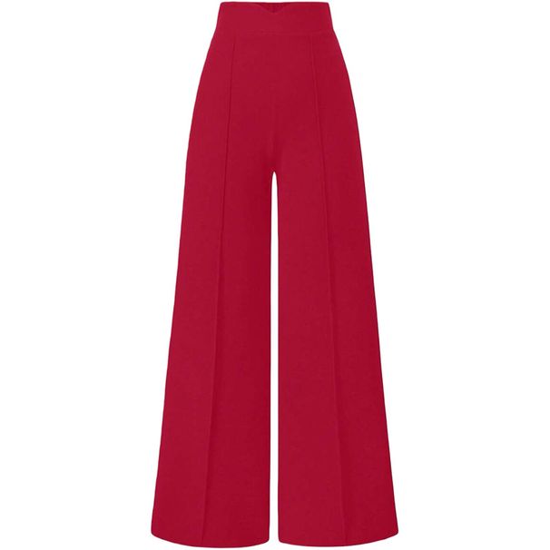 Retro High-Waisted Wide Leg Pants - Flowy Polyester Pants With Pockets For Casual & Office Wear (Black/Grey/Taupe/Green/Pink/Blue, S-XXL)_ecoleips.com