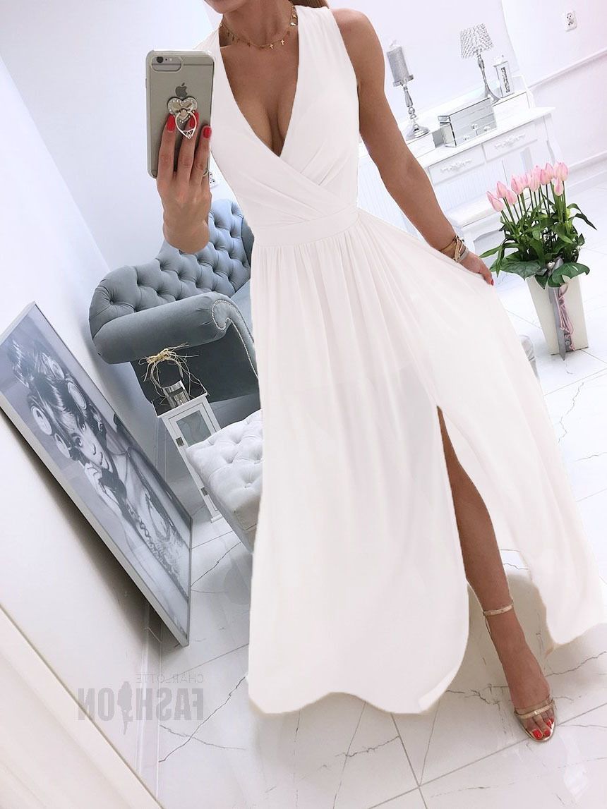 2025 Summer New Sleeveless Solid Color V-neck Dress Women's Fashion_ecoleips.com