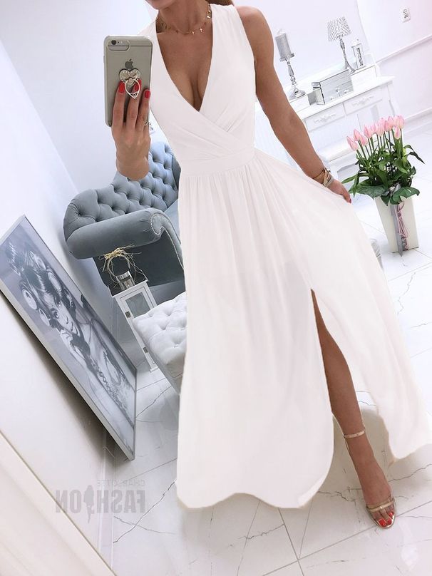 2025 Summer New Sleeveless Solid Color V-neck Dress Women's Fashion_ecoleips.com