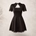 TARUXY Sexy Lace Spliced Stand Collar Dress Women Summer Solid Slim High Waist Short Sleeves Leisure Dress Female Party Dress_ecoleips.com