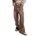 High-waisted Straight-leg Coffee-colored Washed Jeans For Women, Vintage Loose-fitting American-style Gradient Brown_ecoleips.com