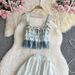Women's Clothing Sweet Holiday Style Lace Splicing Cake Camisole Suit High Waist Skirt Design Long Skirt_ecoleips.com