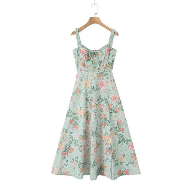 French-style Floral Print Camisole For Women, 2023 Summer New Style, European And American Sexy Strapless Tie-up Slit_ecoleips.com