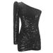 Women's Clothing Spring Fashion Sequined One Shoulder Long Sleeved Hip Dress_ecoleips.com