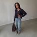 "Women's Cropped Knit Top - Slim Fit Ribbed Texture, Sexy Midriff Cutout, Long Sleeve Crewneck - Versatile Layering Essential For Fall/Winter_ecoleips.com