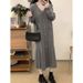 Autumn Winter New Korean Fashion Two-Piece Striped Hooded Knitted Maternity Dress_ecoleips.com