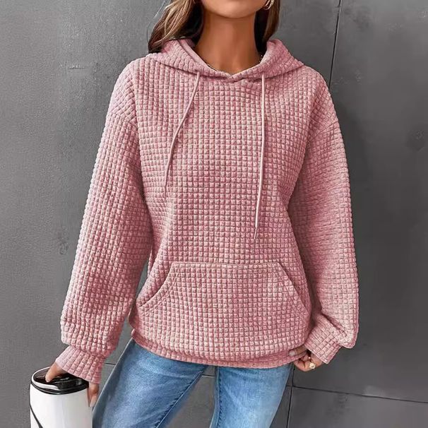 Women's Clothing A White Ink Print Pullover Hooded Long Sleeved Splicing Waffle Sweatshirt_ecoleips.com