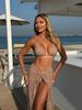 Women's Solid Color Hollow-Out Bikini Tank Maxi Dress 3-Piece Swimsuit Set For Beach Vacation_ecoleips.com