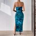 Women's Clothing Mesh Floral Pleated Sexy Tight Slit Strapless Tube Top Long Skirt_ecoleips.com