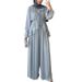 Elegant plus Size Lantern Sleeve Blouse Wide Leg Pants Set Women's Stylish Two Piece Outfit_ecoleips.com