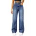 Women's Clothing Casual Straight Jeans Slightly Flared Elastic Waist Denim Jeans_ecoleips.com