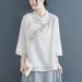 A Retro Button-Up Embroidered Cotton And Linen Shirt For Women, A Chinese-Style Stand-Up Collar With Three-Quarter Sleev_ecoleips.com