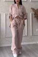 Women's Clothing Casual Cotton Linen Solid Color Shirt Drawstring Wide Leg Pants Suit_ecoleips.com