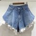 Niche Fashionable High-waisted Wide-leg Pants Trendy American Ins High Street Fake Two-piece Design Denim Shorts For Women_ecoleips.com