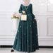 Muslim Women's Clothing Leaf Dot Print Spring And Autumn Long Sleeve Flared Dress Button Ethnic Style_ecoleips.com