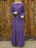 Modest Evening Dress Middle Eastern Abaya Dresses Solid Color Long Sleeve Muslim Women's Fashion Tie Up Button_ecoleips.com