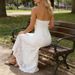 Fashion Hight Waist Irregular Hem White Dress Sexy Strapless Sleeveless Evening Dress Elegant Lace Jacquard Stitching Long Dress_ecoleips.com