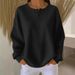 Women's Clothing Women's Long Sleeve Round Neck Pullover Waffle Knit Top Solid Color Loose Fit Fashion Autumn Winter Style_ecoleips.com