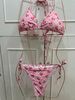 Geluboao Solid Ribbed Bikini Set High Leg Thong Knot Front Padded Swimwear_ecoleips.com