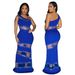Sleeveless dress Zhigong wool patchwork mesh hot diamond solid color dress for women sexy long skirt_ecoleips.com