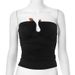 Y24TP415 Women's Autumn New Collection Solid Color Chest Wrapped, Bare Back, Shrink Fold Agate T-shirt Top For Women_ecoleips.com
