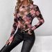 Women's Clothing New Elegant Rose Flower Print Small Stand Collar Mesh Slim Fit Tops For Women_ecoleips.com