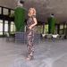 European And American In Stock Women's New Fashion Printed Lace-up Waist Top High Waist Wide Leg Pants Two-piece Set_ecoleips.com