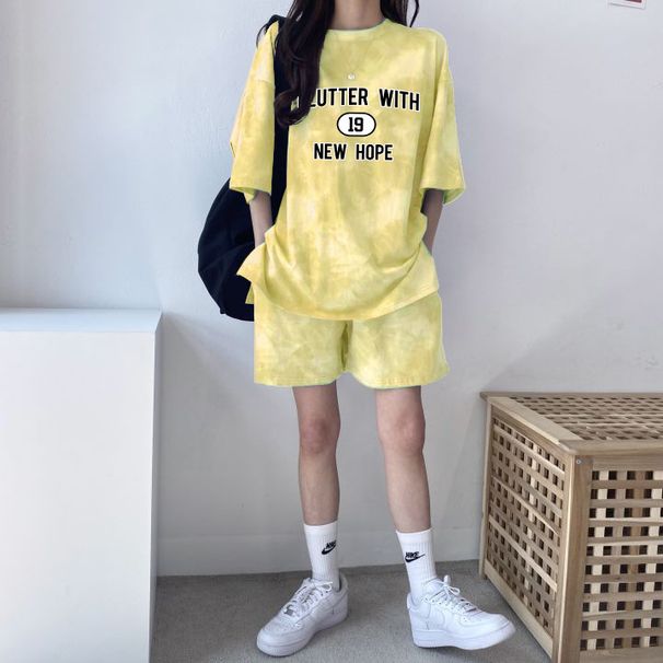 Trendy Women's Cotton Two Piece Set Tie Dye Round Neck Short Sleeved Summer Outfit New_ecoleips.com