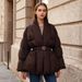 Elegant Belted Down Jacket For Women - Lightweight Slim-Fit Quilted Coat With Stand Collar, Casual Outerwear In Black/Brown/White_ecoleips.com