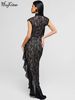 Hugcitar Ruffles Floral Print Turtleneck Sleeveless Patchwork Lace Slim Maxi Dress Irregular Women Outfit Party Club Festival_ecoleips.com