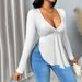 Voya Women's Spring And Summer New Sexy Backless T-shirt Long Sleeved V-neck Waist Cinching Slimming Temperament Top_ecoleips.com