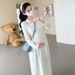 Autumn Winter New Korean Fashion Half High Collar Zipper Knitted Maternity Dress_ecoleips.com