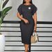 Women's Clothing New Short Sleeved Round Neck Fashionable Temperament Elegant Hip Wrapped Large Size Dress_ecoleips.com
