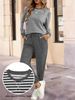 Women's Long Sleeve Round Neck Top And Pants Set - Striped Autumn Two-Piece Outfit_ecoleips.com