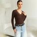 Women's V Neck Lace Trim Patchwork Cropped Top Y25TP428 European American Style Cross Border Fashion for Autumn_ecoleips.com
