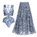 Women's Blue Dragonfly Ruffled Swimsuit With Detachable Umbrella Skirt_ecoleips.com