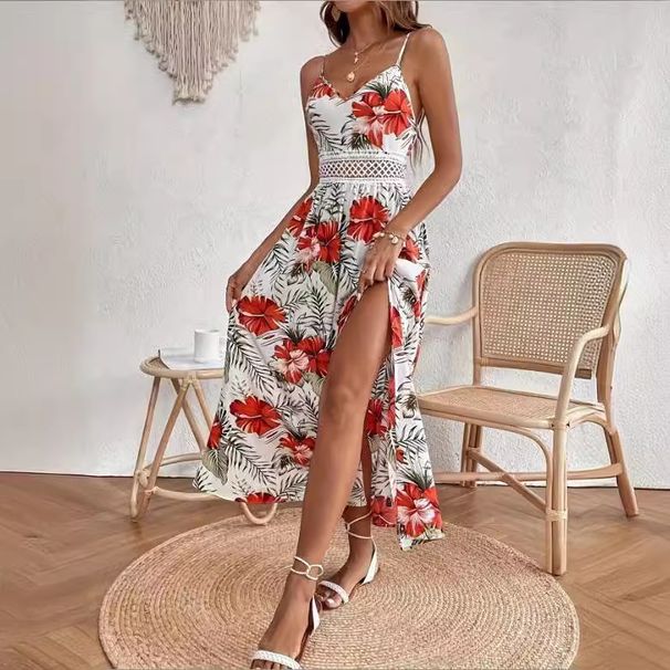 2024 Summer European And American Cross-Border New Vacation Style Elegant Floral Print Dress_ecoleips.com