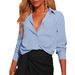 New European American Fashion Women's POLO Button-up Shirt, Solid Color Casual Wear, Elegant Shirt For Workplace And_ecoleips.com
