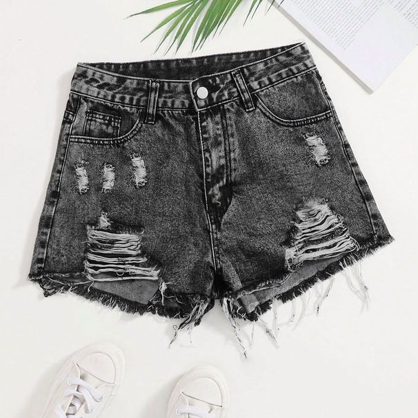 High-Waisted Distressed Denim Shorts for Women Slimming Ripped Frayed Edges Retro American Style Versatile Bodycon Hot Pants_ecoleips.com
