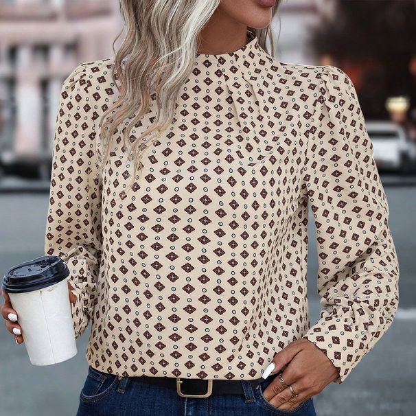 Aria Basics Aria Basics 2025 New European And American Spring/Summer Women's Shirt, Round Neck, Long Sleeve, Printed, Loose Casual Style_ecoleips.com