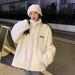 Women's Fleece-Lined Puffer Jacket With Stand Collar & Letter Print (White, S-2XL)_ecoleips.com
