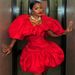 Summer New Red Flower Tulip Dress Waist Cinching African Banquet Short Skirt For Women Elegant_ecoleips.com