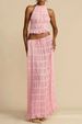 Women's Clothing Sexy Backless Halter Neck Strap Pleated Lace Vest Long Skirt Set_ecoleips.com