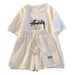 Women's Summer Two Piece Set Loose Fit Casual Slimming T-Shirt And Shorts Dopamine Style Plus Size Spring/Autumn Clothing_ecoleips.com