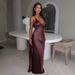 Elegant V Neck off Shoulder Slim Fit Dress for Women with Back Tie European And American Style Thin Strap Cross Border Clothing 2025_ecoleips.com