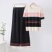 Women's Clothing Fashion Knitted Suit Summer New Style Temperament Contrast Color Top High Waist Slim Wide Leg Pants Two Piece Suit_ecoleips.com